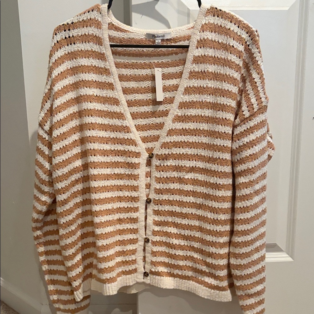 Madewell Cream and Tan Striped Cardigan
